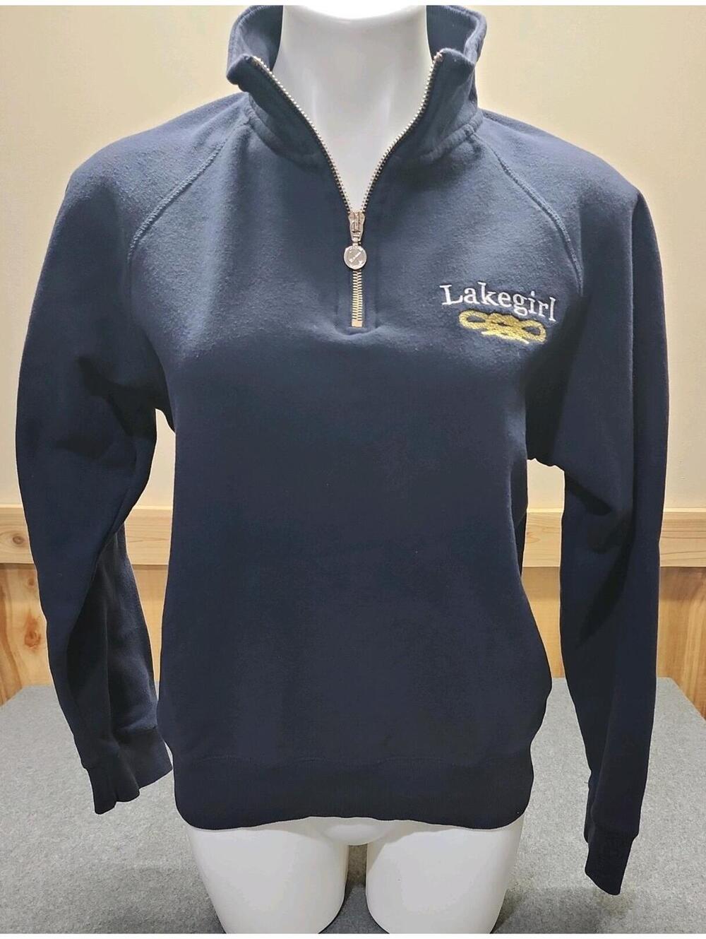 Lakegirl Sweatshirt Womens M Navy Cotton Raglan Sleeve Quarter Zip